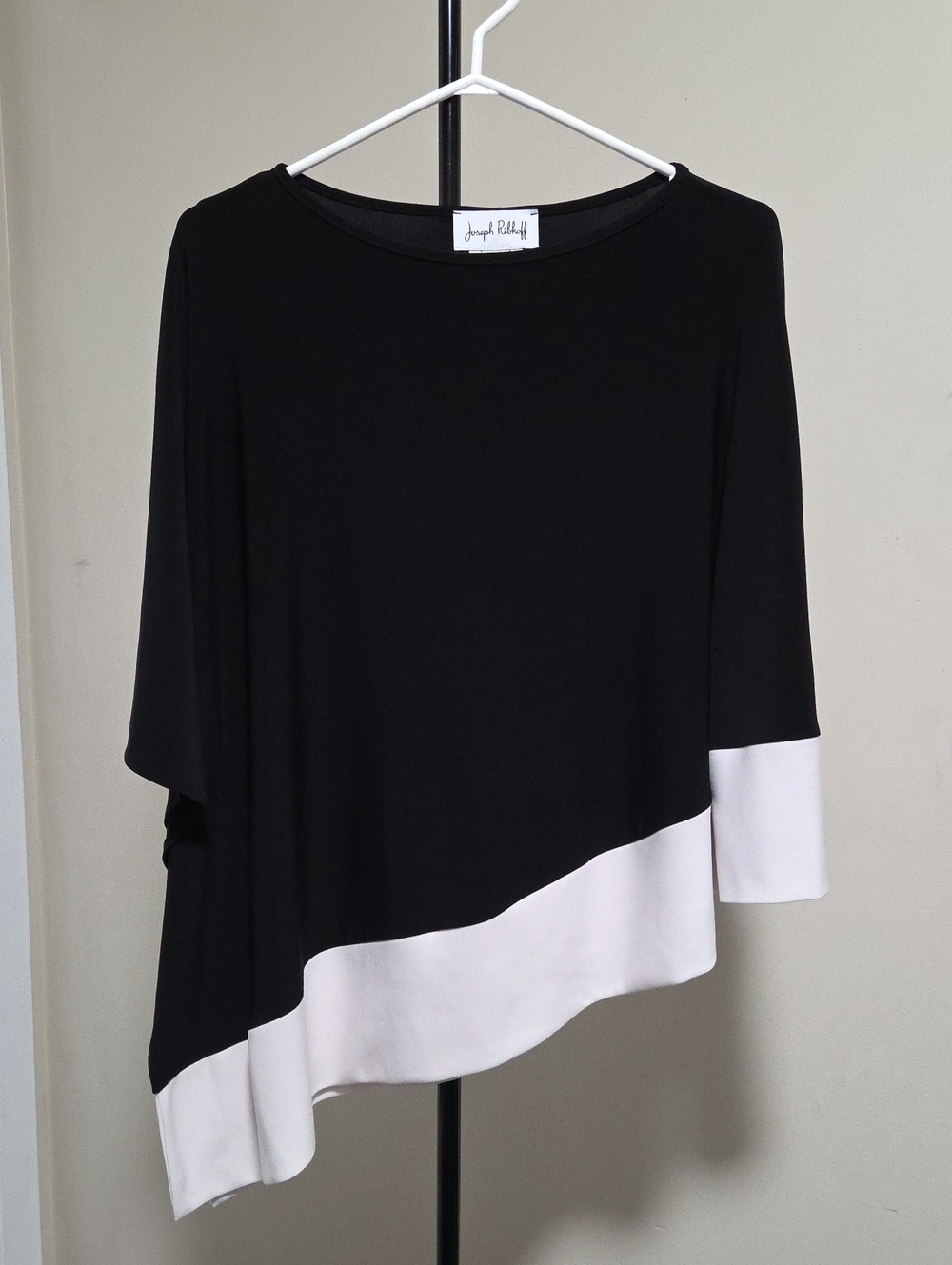 Joseph Ribkoff Black and White Diagonal Hem Long Sleeve Top